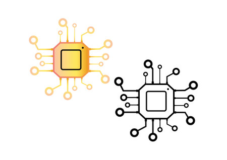 Black and white and colored processor chip isolated on white background. Vector illustration of...