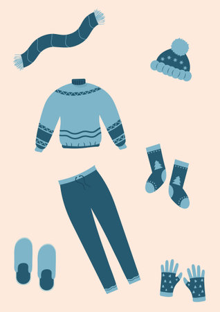 Autumn cozy clothes in flat style vectorのイラスト素材