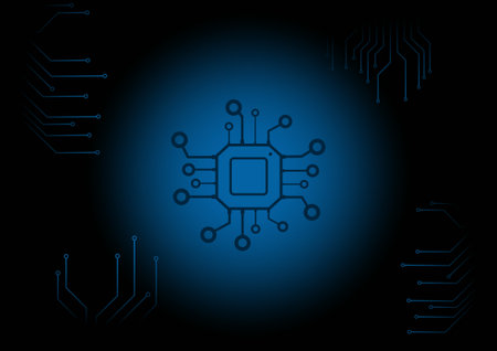 Chip with digital circuits background. Vector illustration of artificial intelligence