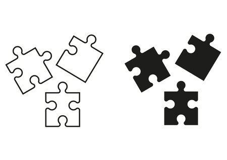 Black And White Puzzle Pieces Icon Flat Design Vectorのイラスト素材