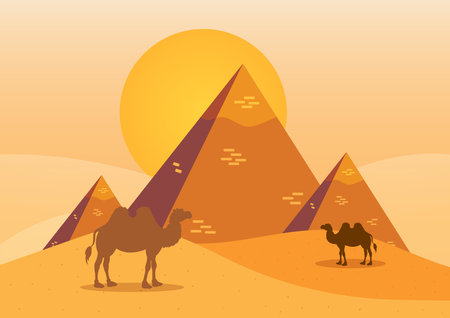 Egypt Pyramids Flat Design Vectorのイラスト素材