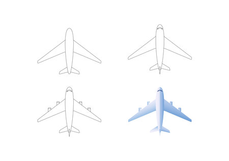 Drawing Airplane Step By Step Vector Icon. Vector Drawing Planeのイラスト素材
