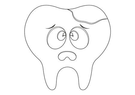 Coloring Page of Decayed Tooth Cartoon Characterのイラスト素材