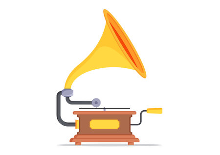 Old Gramophone In Flat Design. Vintage Music Phonograph Vector Illustrationのイラスト素材