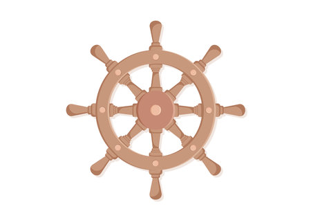 Ship Steering Wheel in Flat Style Vector Illustration Isolated on White Backgroundのイラスト素材