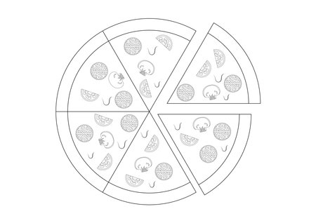 Coloring Page of a Pepperoni Cheese Pizza Flat Designのイラスト素材