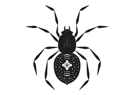 Black and White Spider Silhouette in Flat Style Vectorのイラスト素材