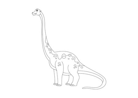 Black and White Brachiosaurus Dinosaur Cartoon Character Vector. Coloring Page of a Brachiosaurus Dinosaurのイラスト素材