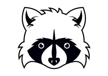 Black and White Raccoon Head Vector Art Isolated on White Backgroundのイラスト素材