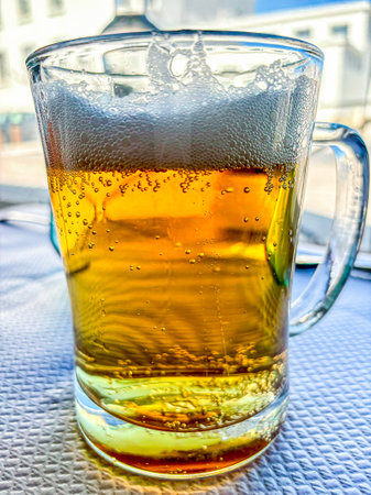 Tasty fresh draft beer in a summer day