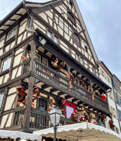 Traditional house with amazing christmas decoration in strasbourg, Franceの写真素材