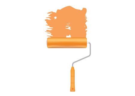 Vector orange paint roller in flat style isolated on white backgroundのイラスト素材