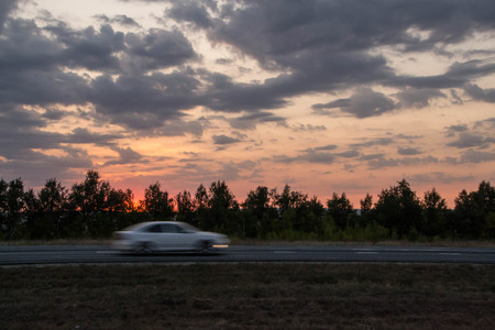 Sunset on the roadの写真素材