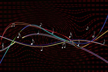 illustration of abstract waves with music notesの写真素材