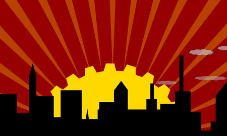 illustration of city  with fabrics redのイラスト素材