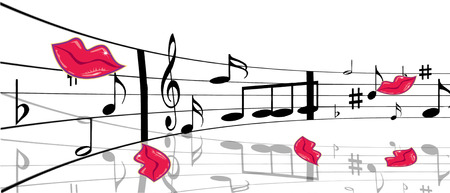 illustration of music notesand lips in action のイラスト素材
