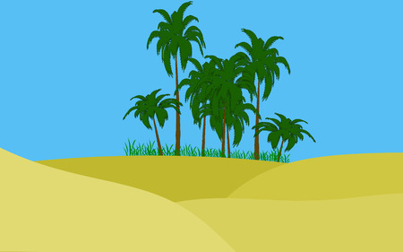 illustration of oasis in desert palms and green grassのイラスト素材