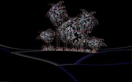 illustration of oasis in desert palms neonの写真素材