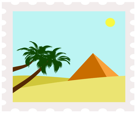 illustration of egypt pyramid on postage stampのイラスト素材