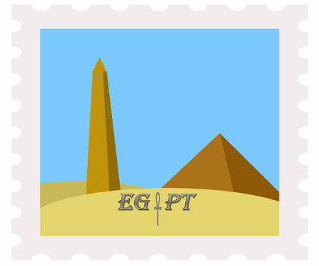 illustration of egypt pyramids and obelisk on post stampのイラスト素材