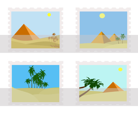 illustration of egypt pyramids on postage  stamps in albumのイラスト素材