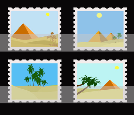 illustration of egypt pyramids on postage  stamps in albumのイラスト素材