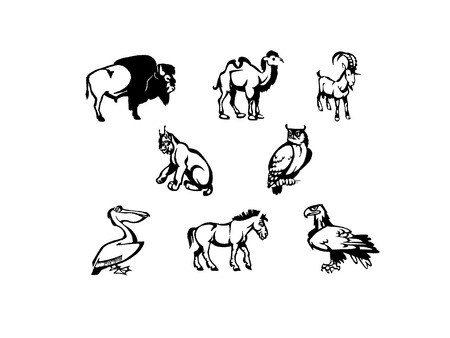 illustration of some  icons animals  black and white                             のイラスト素材