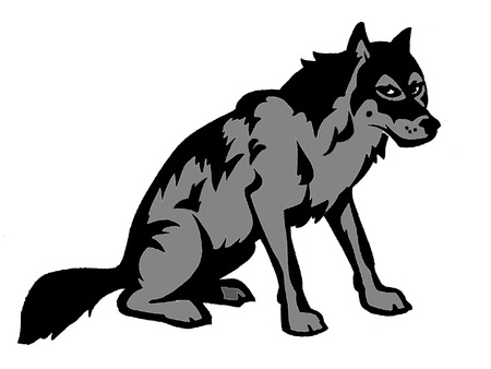 illustration of wild sitting wolf  black and grey                       
