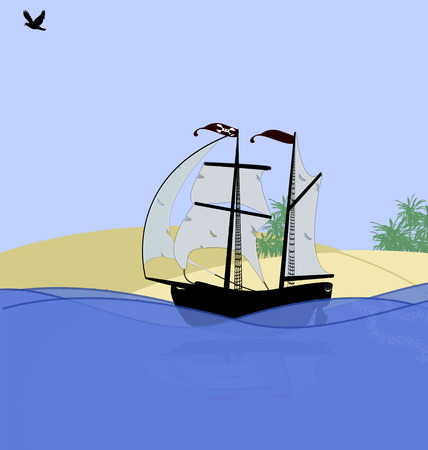 illustration of pirates island with ship のイラスト素材
