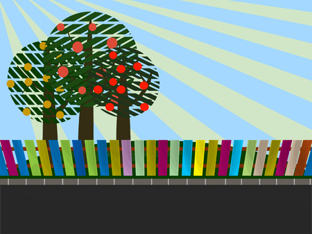 illustration of group apple trees in garden abstract retro のイラスト素材