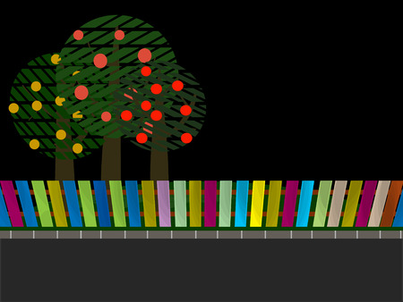 illustration of group apple trees in garden abstract retro のイラスト素材
