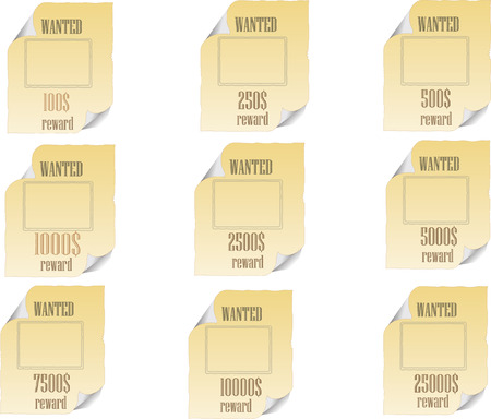 set of old papers wantedのイラスト素材