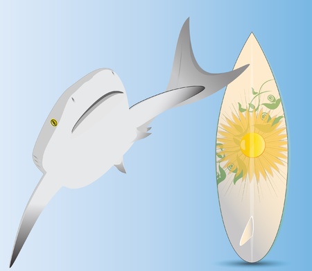 shark and surfboard のイラスト素材