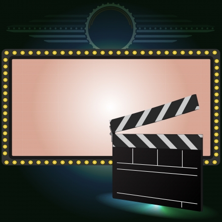 cinema clapper and Neon sign background - illustration のイラスト素材