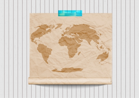 old world map on retro wooden wall のイラスト素材