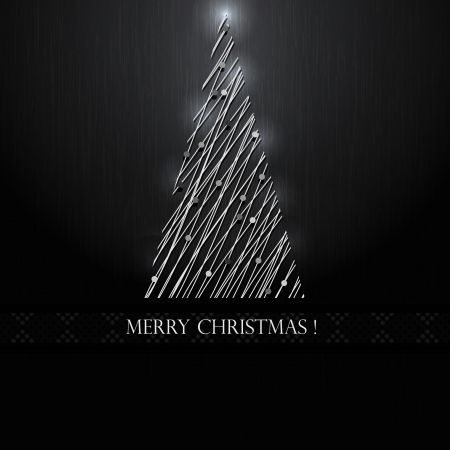 Silver Christmas tree on black background  Vectorのイラスト素材