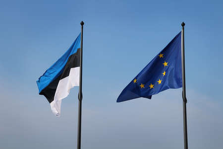 Two flags Estonia flag and Europe union flag