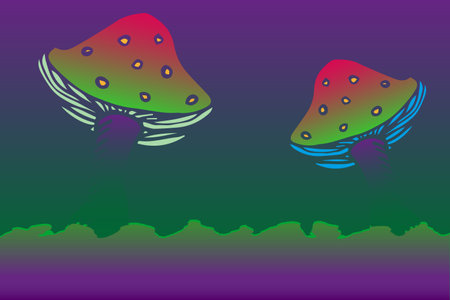 poison mushrooms on swamp. abstract illustrationのイラスト素材