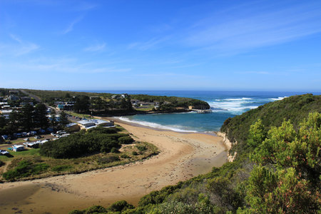 Beach  and harbour near Port Campbell, VIC, Australiaの写真素材