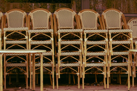 Old wooden chairs in grunge style of old furniture for restaurant. Retro background