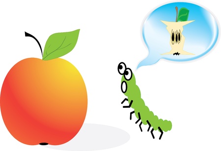 Worm  and apple, thinking only about the foodのイラスト素材