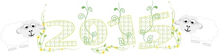 2015 new year card with white lamb. vector illustrationのイラスト素材