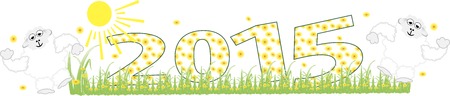 2015 new year card with white lamb. vector illustrationのイラスト素材