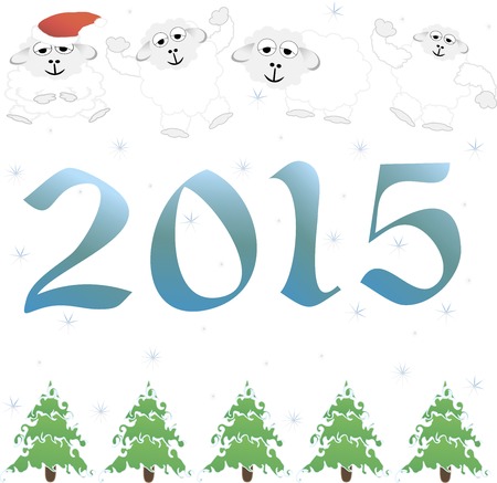 2015 new year card with white lamb. vector illustrationのイラスト素材