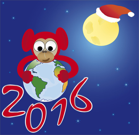 Red monkey embraces the world, the symbol of 2016, New Year cardのイラスト素材