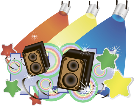 Abstract vector music background with speakers and colorful spotlights.のイラスト素材