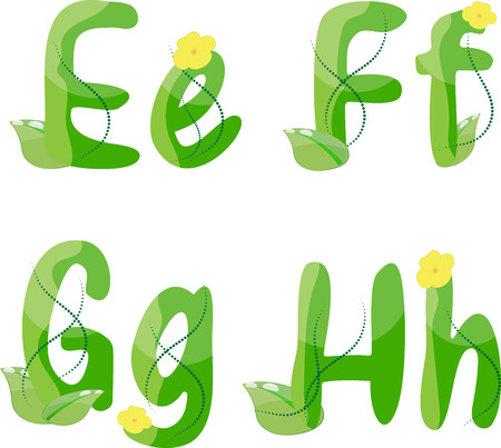 Alphabet made of green grass decorate with vine and flora isolated on whiteのイラスト素材