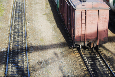 old railway wagon standing on the railway.の写真素材