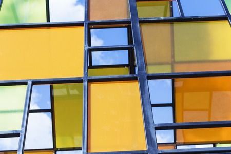 The walls are made of multi-colored panels, modern backgroundの写真素材