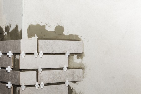 Laying Ceramic Tiles. The Builder makes repairs